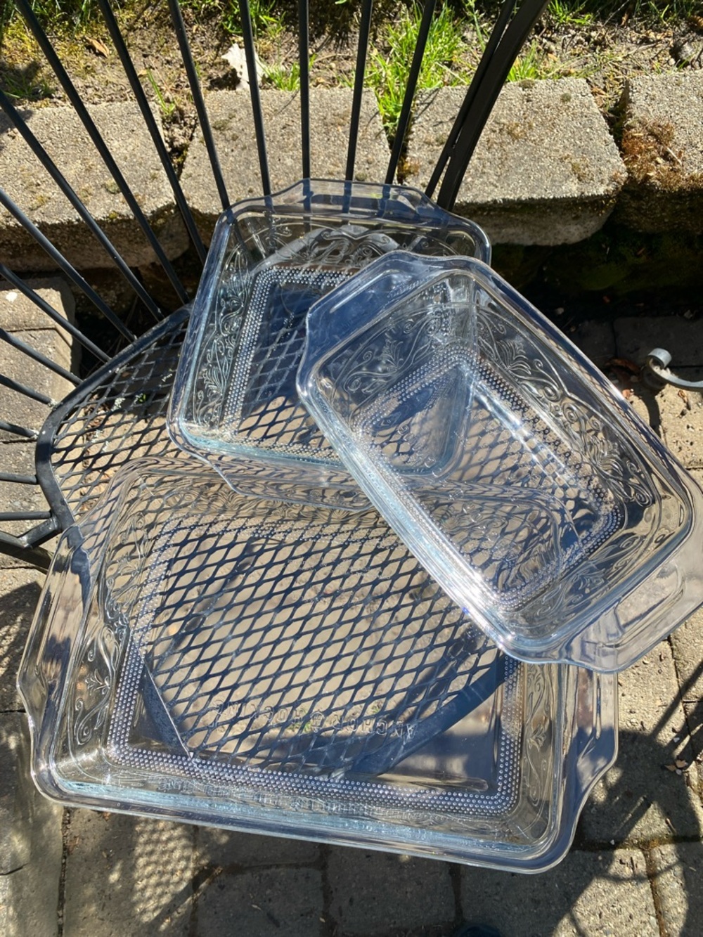 Vintage anchor Clear Etched Glass Serving Bakeware Set - Ornate 3 pieces